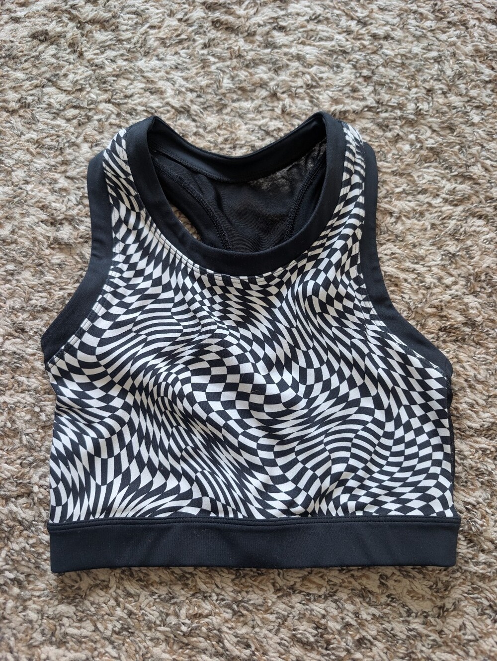 Jo + Jax Youth Large Black & White Optical-Print Racerback Bralette